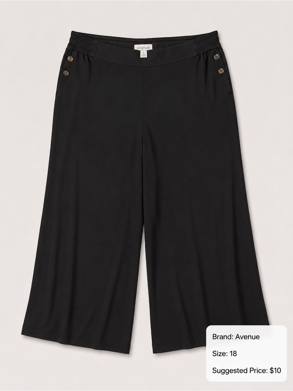 Avenue Black Wide-Leg Pull-On Pants with Button Detail